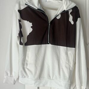 White and Dark Brown Half-Zip Pullover Sweatshirt